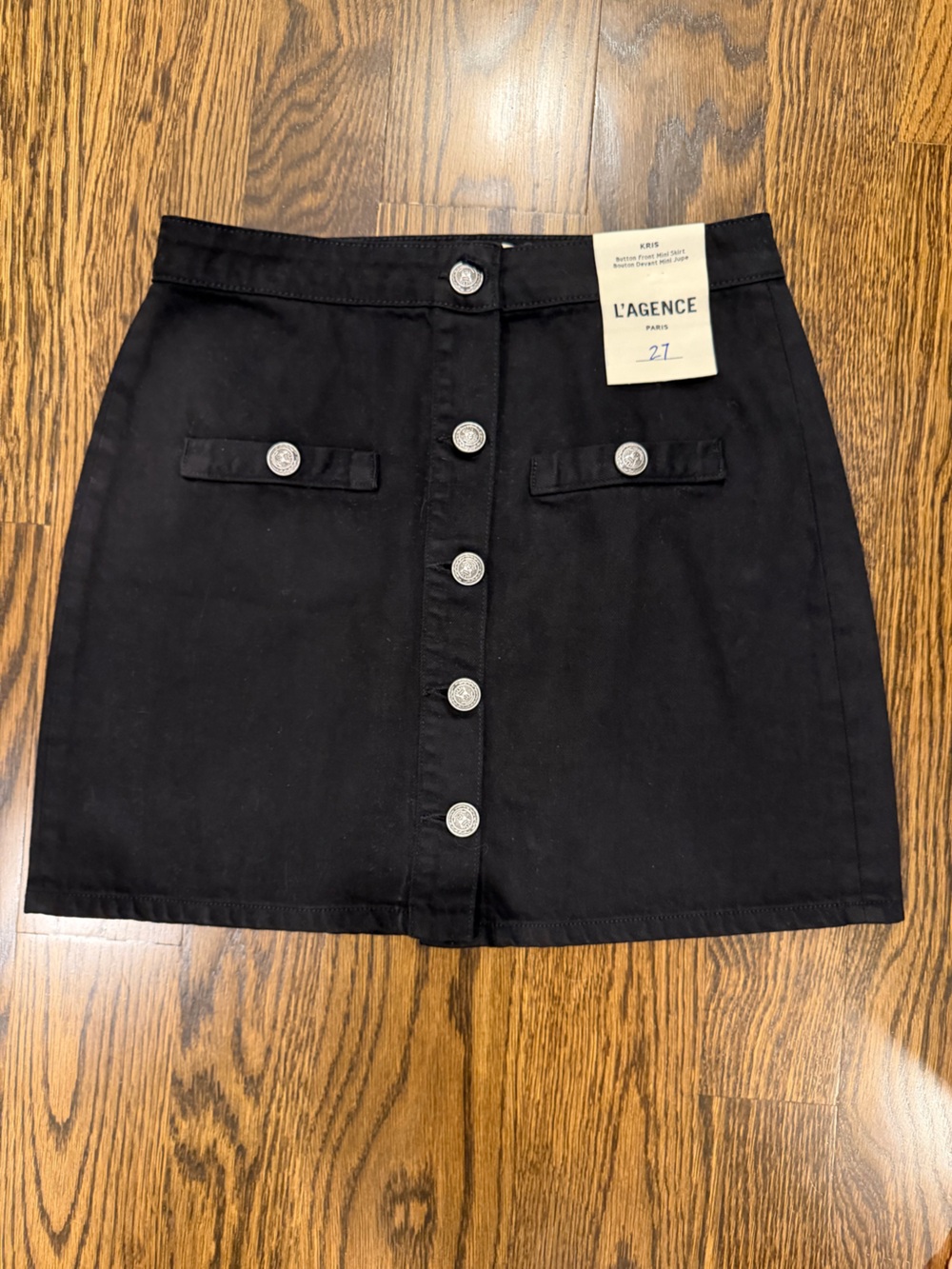 New- L'AGENCE Womens Black Button-Front Mini Skirt Sz 27!